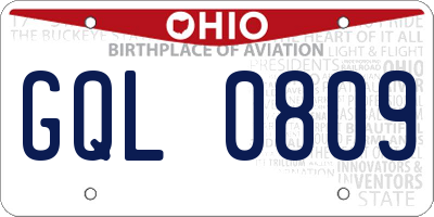 OH license plate GQL0809