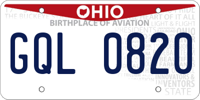 OH license plate GQL0820