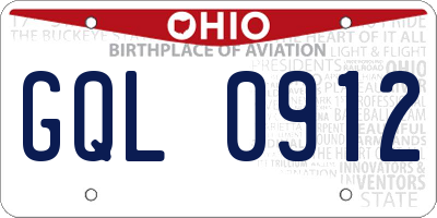 OH license plate GQL0912
