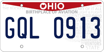 OH license plate GQL0913