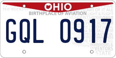 OH license plate GQL0917