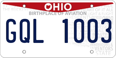 OH license plate GQL1003