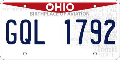 OH license plate GQL1792