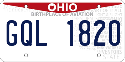 OH license plate GQL1820