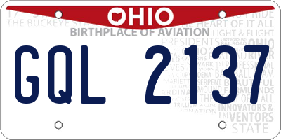 OH license plate GQL2137
