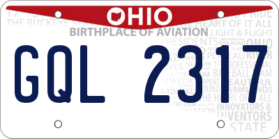 OH license plate GQL2317