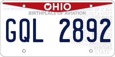 OH license plate GQL2892