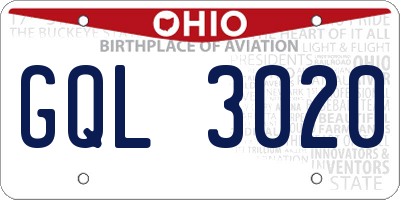 OH license plate GQL3020