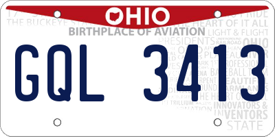 OH license plate GQL3413