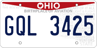 OH license plate GQL3425
