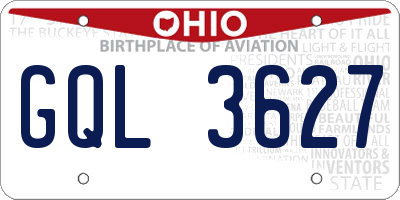 OH license plate GQL3627