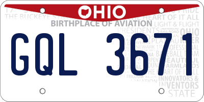 OH license plate GQL3671