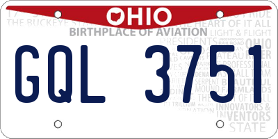 OH license plate GQL3751