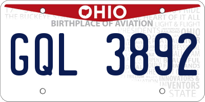 OH license plate GQL3892