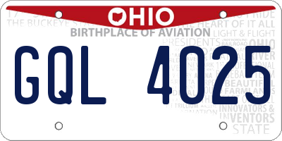 OH license plate GQL4025