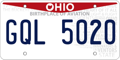 OH license plate GQL5020