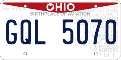 OH license plate GQL5070