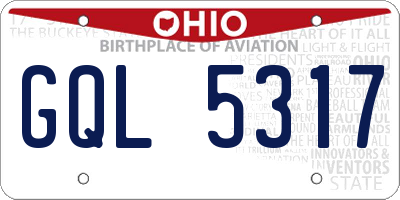 OH license plate GQL5317