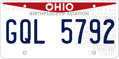 OH license plate GQL5792