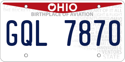 OH license plate GQL7870
