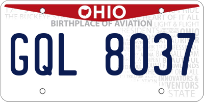OH license plate GQL8037