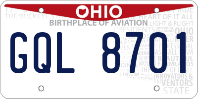 OH license plate GQL8701