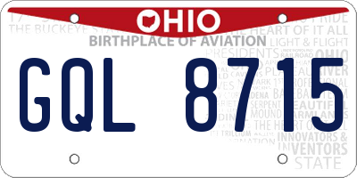 OH license plate GQL8715