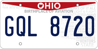 OH license plate GQL8720