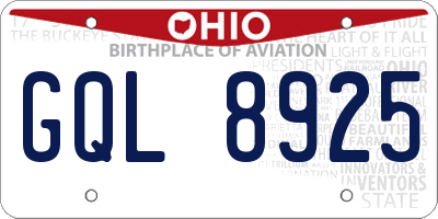 OH license plate GQL8925