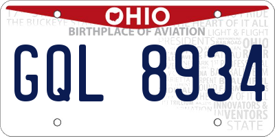 OH license plate GQL8934