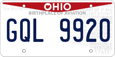 OH license plate GQL9920