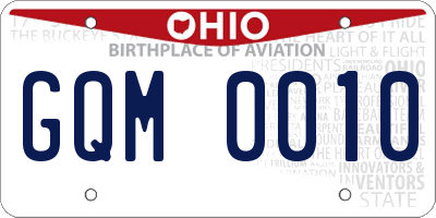 OH license plate GQM0010