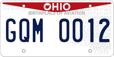 OH license plate GQM0012