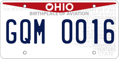 OH license plate GQM0016