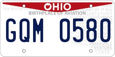 OH license plate GQM0580