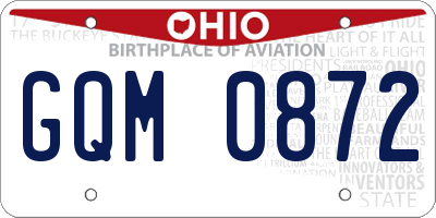 OH license plate GQM0872