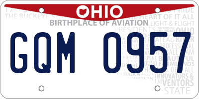 OH license plate GQM0957