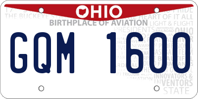 OH license plate GQM1600