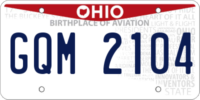 OH license plate GQM2104