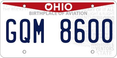 OH license plate GQM8600