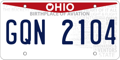 OH license plate GQN2104