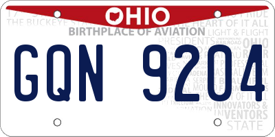 OH license plate GQN9204