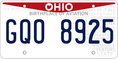 OH license plate GQO8925
