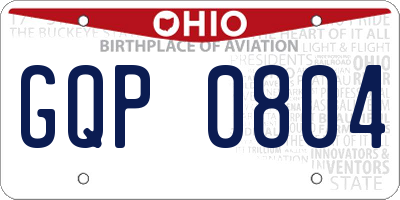 OH license plate GQP0804