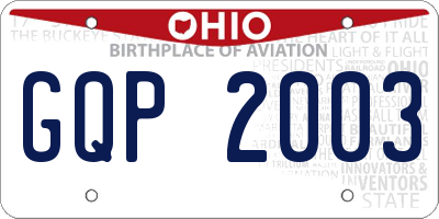 OH license plate GQP2003