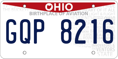 OH license plate GQP8216