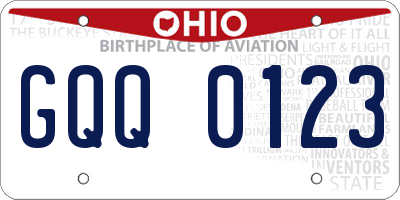 OH license plate GQQ0123