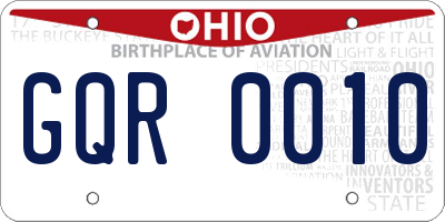 OH license plate GQR0010