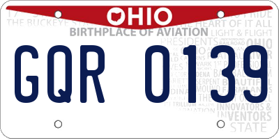 OH license plate GQR0139