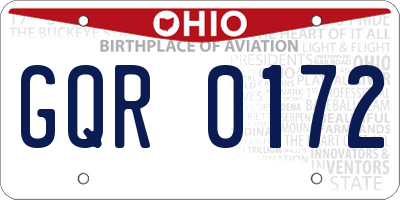 OH license plate GQR0172